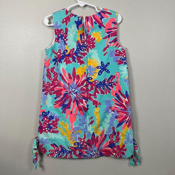 Lilly Pulitzer Girls Size 6 Shift Dress Ember Aqua Trippin Floral Sleeveless - Picture 3 of 3
